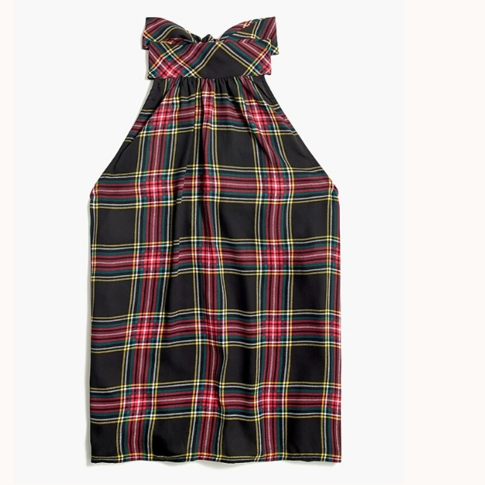 J. Crew Plaid Tie-neck top in tartan